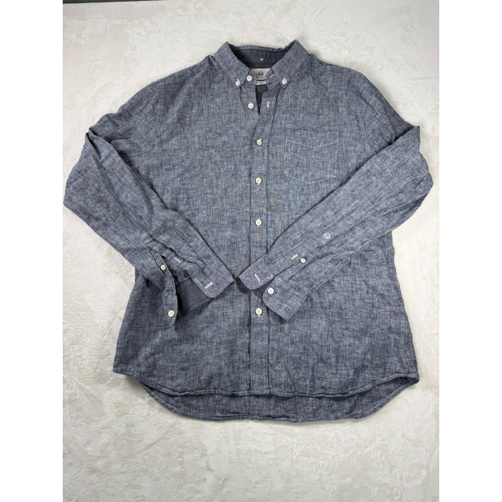 AG Adriano Goldschmied Mens Blue Linen Cotton Button Down Shirt Medium Fit